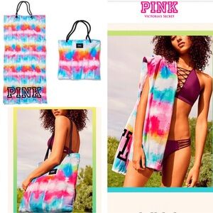 Victoria's Secret PINK beach Towel Convertible PINK Tote Packable PINK tie dye